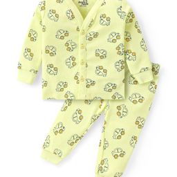 Doodle Poodle Cotton Knit Full Sleeves Front Open Vehicles Printed Thermal Vest & Legging Set - Green-image-46