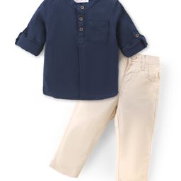Babyhug Cotton Woven Full Sleeves Solid Shirt & Trouser Set - Navy Blue-image-83