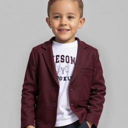 Babyhug Woven Full Sleeves Blazer & T-Shirt with Attached Text Print - Maroon-image-9