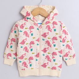 BUMZEE Full Sleeves Dolphin Printed Hooded Sweatshirt - Cream-image-59