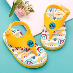 Babyoye Velcro Closure Flip Flops With Heart & Rainbow Print - Yellow-image-12