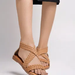 Shoetopia Braided Designed Sandals - Tan-picture-39