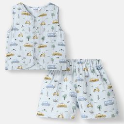 Nauti Nati Cotton Woven Knit Sleeveless Vehicles Printed Coordinating Shirt & Shorts Set - Blue-image-84