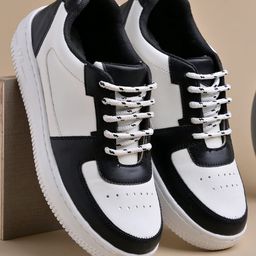 Shoetopia Colour Blocked Lace Up Shoes - Black & White-image-57