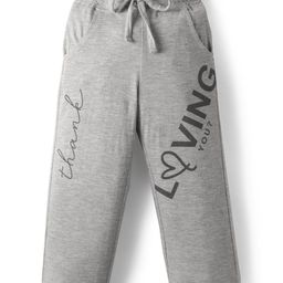 Olio Kids Cotton Knit Full Length Lounge Pant With Text Print - Grey-image-59