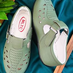 MLTC Perforated Solid Velcro Closure Roman Sandals - Olive Green-image-43