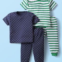 Kidi Wav Pack Of 2 Half Sleeves Striped & Polka Dots Printed Tees & Coordinating Joggers Set - Multi Colour-picture-2