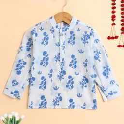 The Magic Wand Cotton Woven Full Sleeves Floral Printed Short Kurta - Blue-image-68