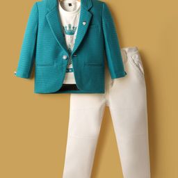 Dapper Dudes Full Sleeves Blazer With Dream Achiever Text Printed Tee & Pant Set - Blue-picture-46