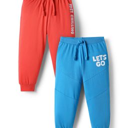 Babyhug Cotton Knit Full Length Text Printed Lounge Pants Pack Of 2 - Blue & Red-picture-28