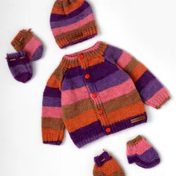 The Original Knit Knit Full Sleeves Rugby Striped Sweater With Coordinating Cap Mittens & Socks Set - Multi Colour-picture-42