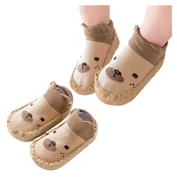 Bembika Anti-Skid Bear Face Designed Applique Detailed Socks Shoe - Brown-picture-38