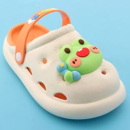 Oh! Pair Slip On  Clogs With Back Strap Closure & Frog & Teddy Applique - Orange image 3