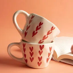 THE WHITE SPACE LIVING Pink & White 2 Piece Printed Ceramic Glossy Mugs-29