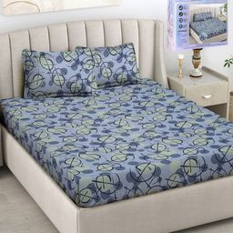 FABINALIV Blue & Green 300 TC King Bedsheet with 2 Pillow Covers-image-12