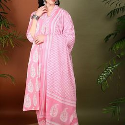 YASH GALLERY Women Floral Printed Regular Pure Cotton Kurta with Trousers & With Dupatta-picture-11