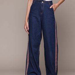 The Roadster Lifestyle Co. Women Pure Cotton Wide Leg Low-Rise Jeans with Side-Stripes-12