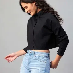 chimpaaanzee Chimpanzee Black Cotton Regular Fit Cropped Shirt-picture-38