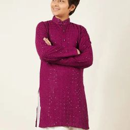 AJ Dezines Kids Wine Embellished Full Sleeves Chikankari Kurta-picture-44