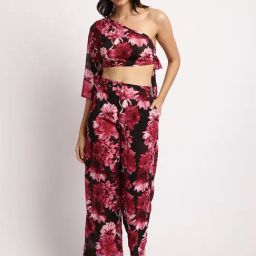 Erotissch Purple & Black Floral Print Beachwear Co-Ord Set-image-1