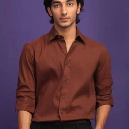 Rare Rabbit Brown Regular Fit Solid Shirt-image-61