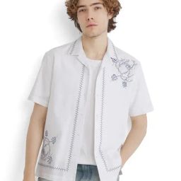 Rare Rabbit White Relaxed Fit Embroidered Shirt-image-55