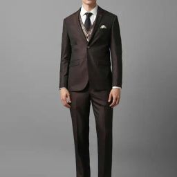 Men Brown Slim Fit Textured Formal Two Piece Suit-image-3