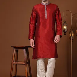 SKAVIJ Mandarin Collar Long Sleeves Thread Work Straight Kurta with Churidar-picture-47