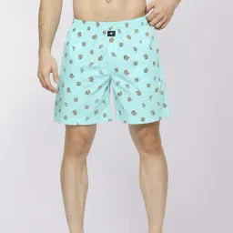 Frenchie Ocean Green Cotton Relaxed Fit Printed Boxers-image-4