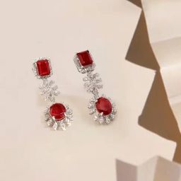 crash.club By CKC Red Jewel and Zircon Drop Earrings-image-77