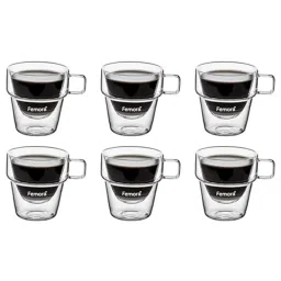 Femora Double Wall Transparent Glass Heat Resistant Coffee Mugs With Handle (0.25 L) - Set of 6 image 3