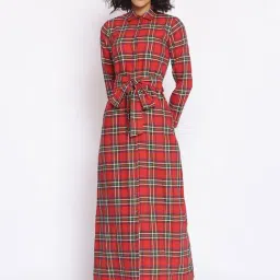 Cottinfab Red Check Shift Cotton Dress-image-10