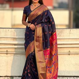 ELITE WEAVES Woven Design Zari Silk Blend Paithani Saree-image-45