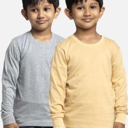 Friskers Kids Grey & Beige Cotton Full Sleeves T-Shirt (Pack of 2)-image-66