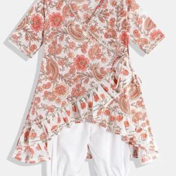 READIPRINT FASHIONS Kids White & Peach Floral Print Kurta with Salwar-image-27