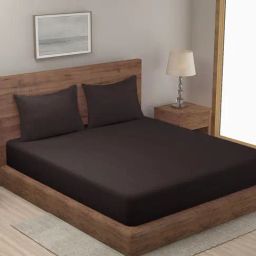 Hosta Homes Stripes Brown 280 TC Poly Satin Fitted King Bed Sheet with 2 Pillow Covers-image-61