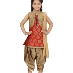Aarika Kids Red & Gold Self Pattern Suit Set-image-35