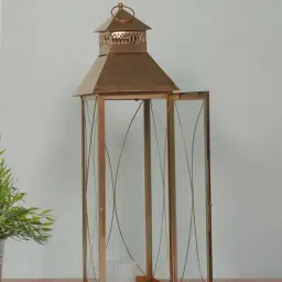 Fos Lighting Golden & Transparent Steel Candle Holder Lantern - Set of 1-36