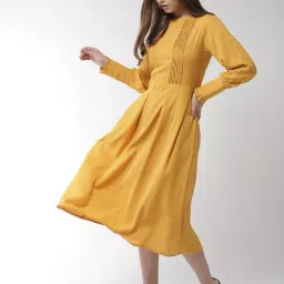 StyleStone Mustard Regular Fit & Flare Dress-image-74