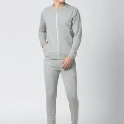 Peter England Grey Cotton Regular Fit Self Pattern T-Shirt & Joggers-image-62