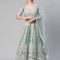 READIPRINT FASHIONS Green Embroidered Unstitched Lehenga Choli Set With Dupatta-picture-15