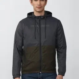 Peter England Casuals Grey Regular Fit Colour Block Jacket-picture-3