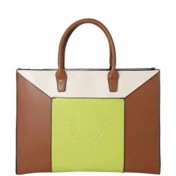 Allen Solly Green & Brown Color Block Medium Handbag-10