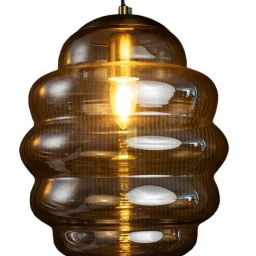 Whispering Homes Cognac Brass and Amber Glass Pendant Lamp-45