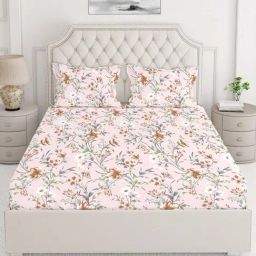 Layers Marigold Orange Cotton 140 TC King Flat Bed Sheet With 2 Pillow Covers-image-68