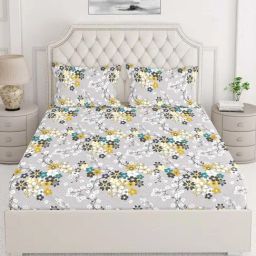 Layers Marigold Yellow Cotton 140 TC King Flat Bed Sheet With 2 Pillow Covers-picture-45