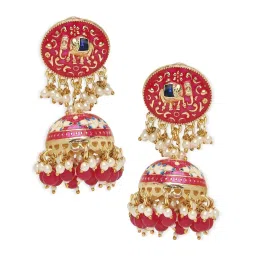 OOMPH Rani Pink Meenakari Elephant Design Jhumki Earrings image 3