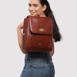 Caprese Treza Tan Faux Leather Textured Backpack-image-65