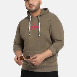 Instafab Plus Green Cotton Regular fit Printed Plus Size Hooded Sweatshirt-image-89