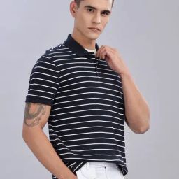 TOMMY HILFIGER Navy Blue Cotton Regular Fit Stripes T-Shirt-image-59